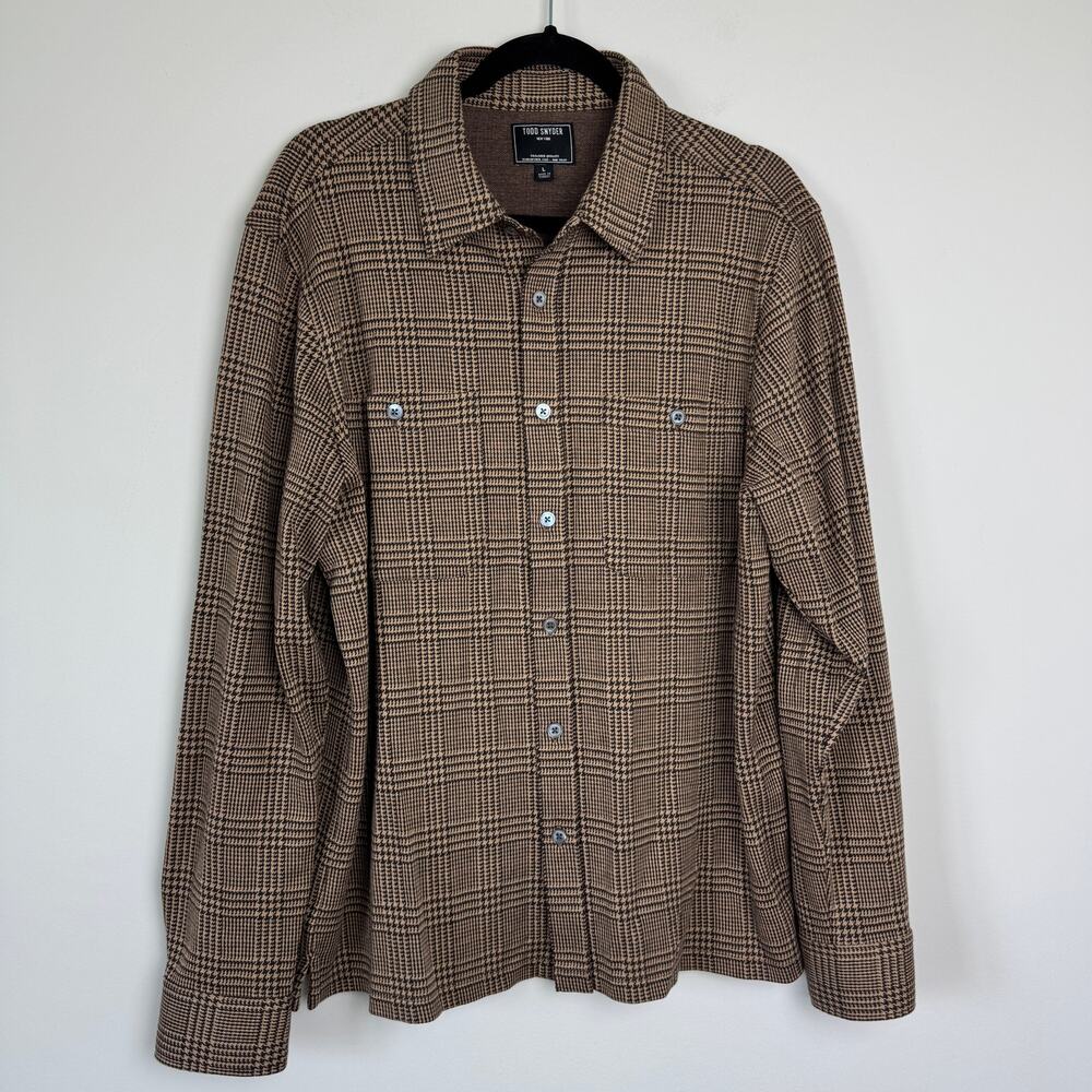 Todd Snyder Long-sleeve Glen Plaid Double Knit Polo in Glazed Pecan Large